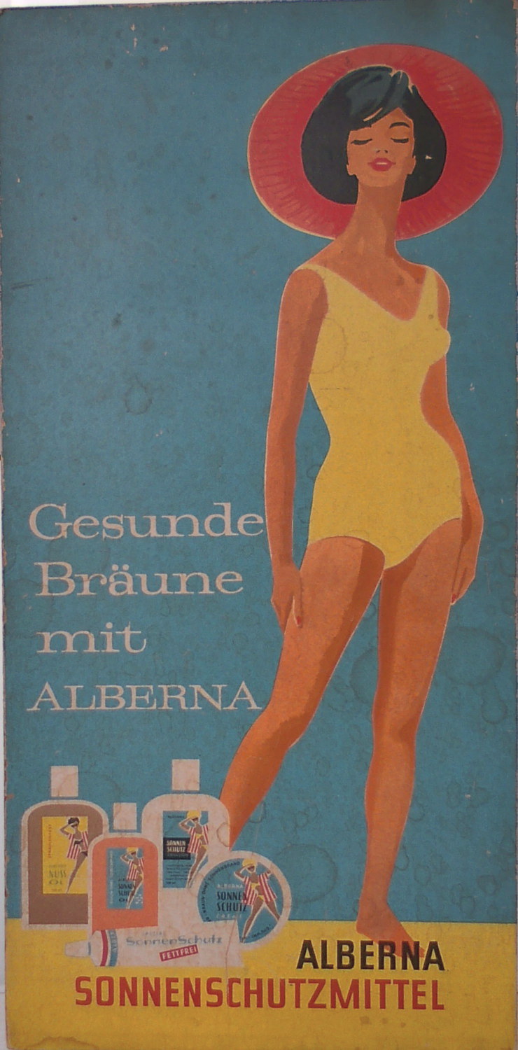 Alberna Sonnenschutzmittel Pappschild - alte Originale