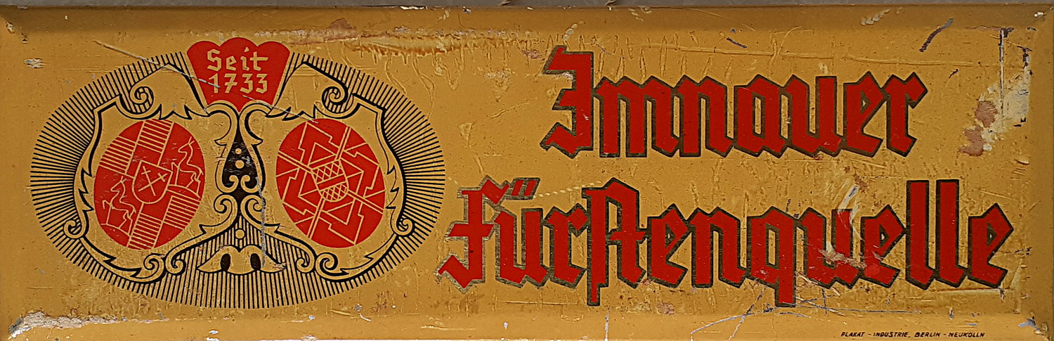Imnauer F&uuml;rstenquelle Blechschild - alte Originale