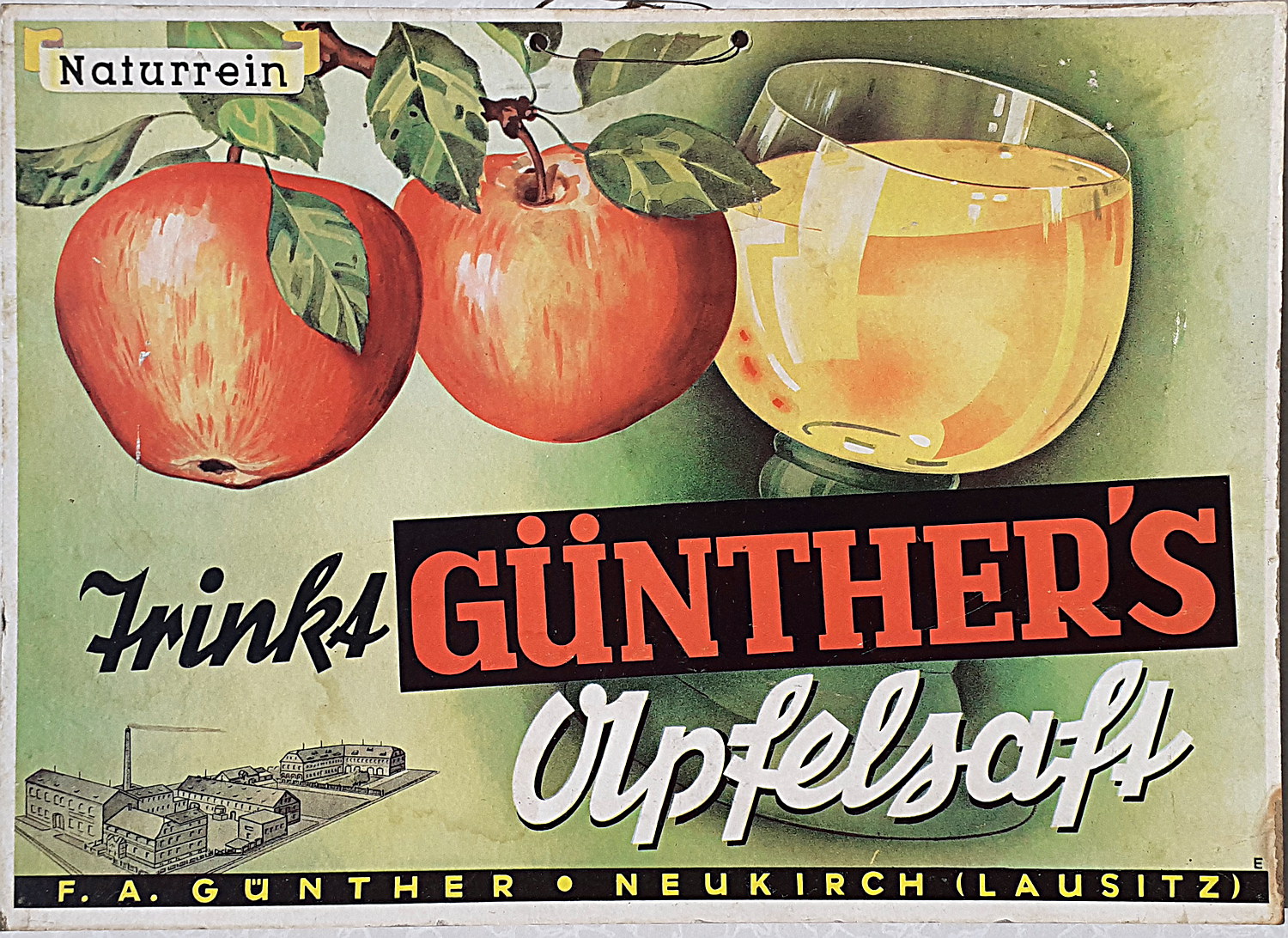 G&uuml;nthers Apfelsaft Pappschild - alte Originale
