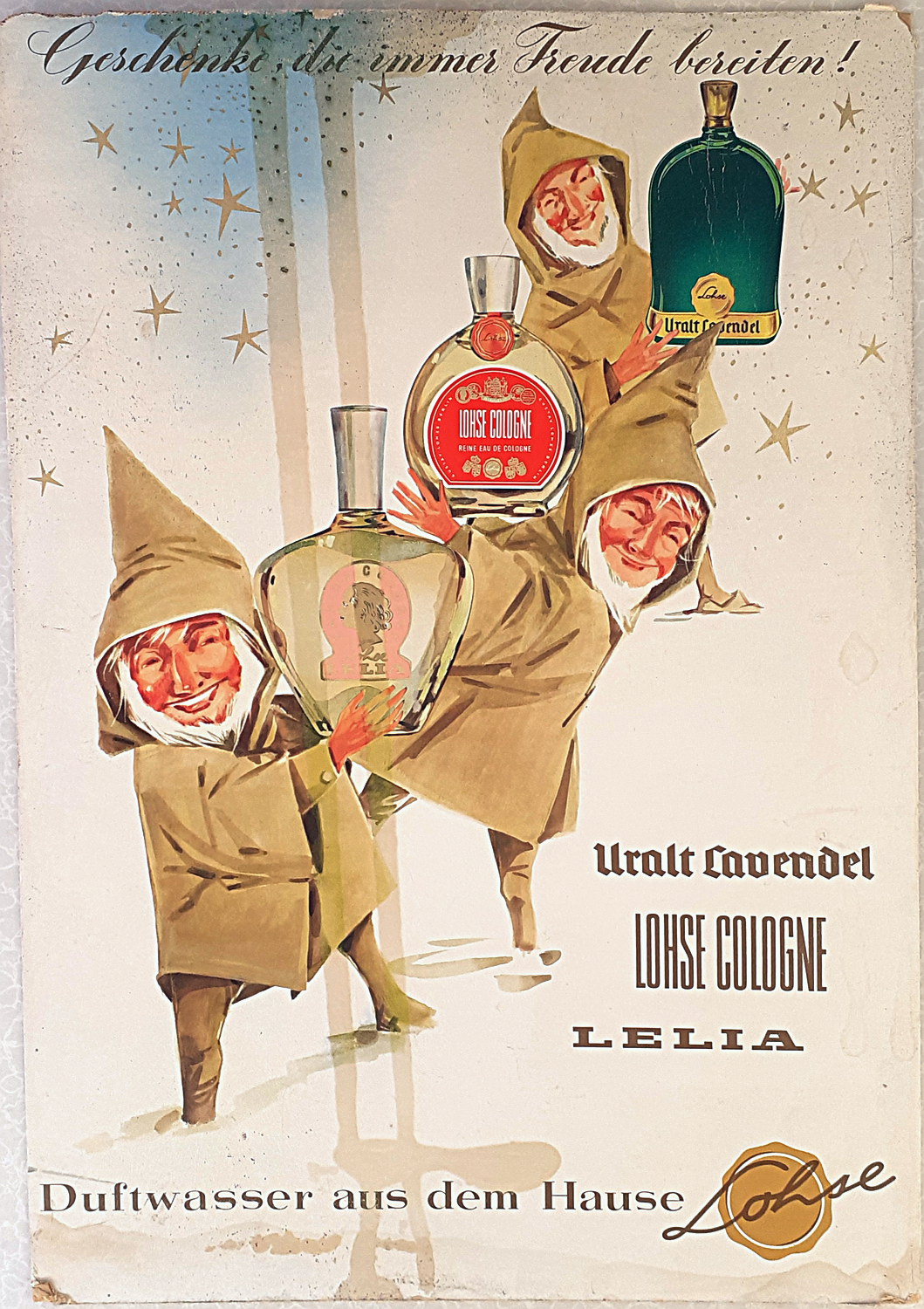 Lohse Cologne Uralt Lavendel Pappschild - alte Originale