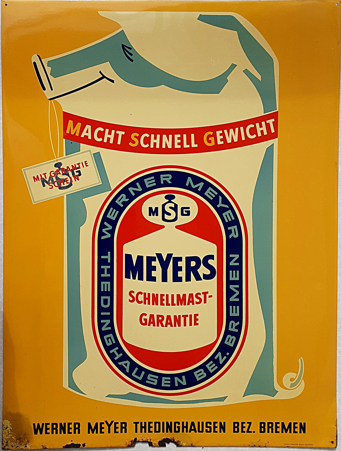 Meyers Schnellmast-Garantie Blechschild - alte Originale