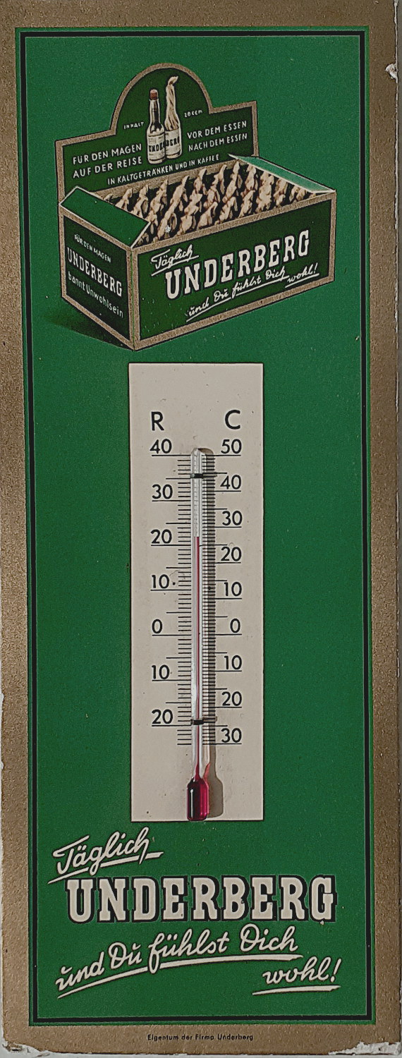Underberg Thermometer Pappschild - alte Originale