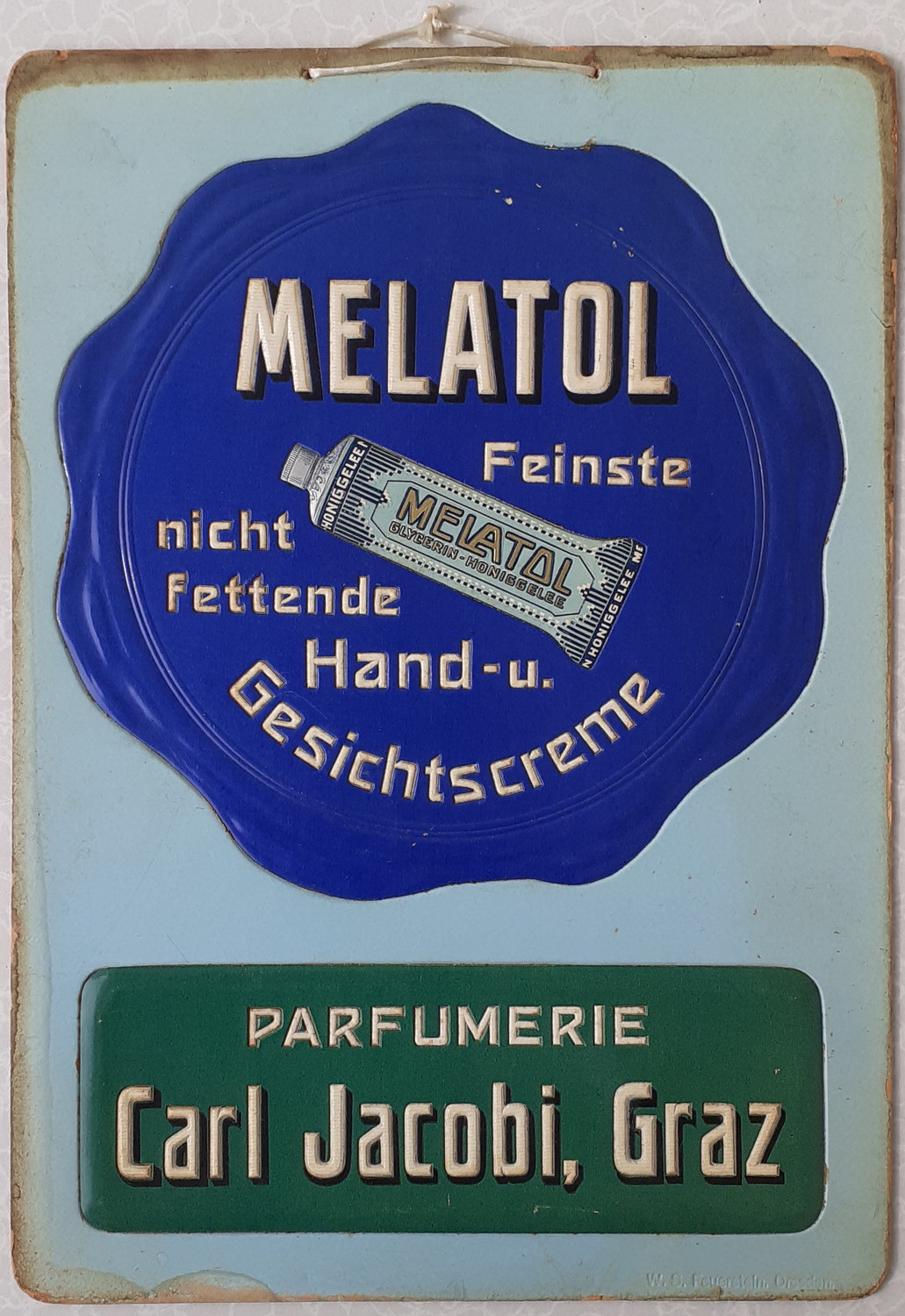 Melatol Gesichtscreme Pappschild - alte Originale