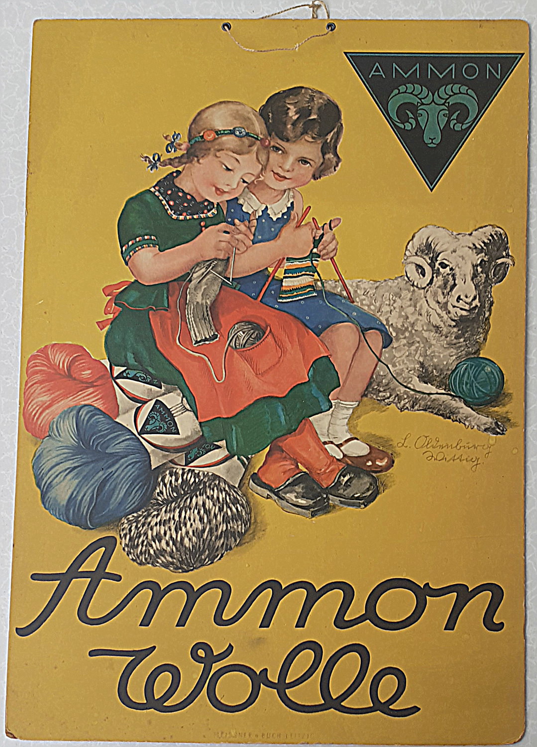 Ammon Wolle Pappschild - alte Originale