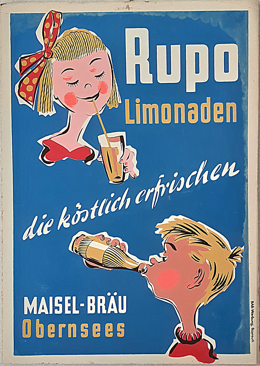 Rupo Limonaden Pappschild - alte Originale