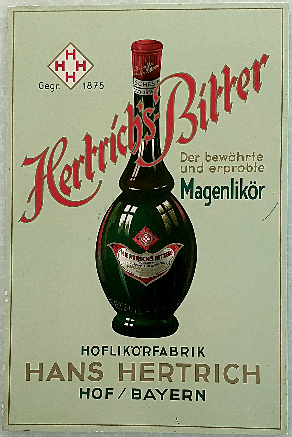 Hertrich Bitter Magenlik&ouml;r Pappschild - alte Originale
