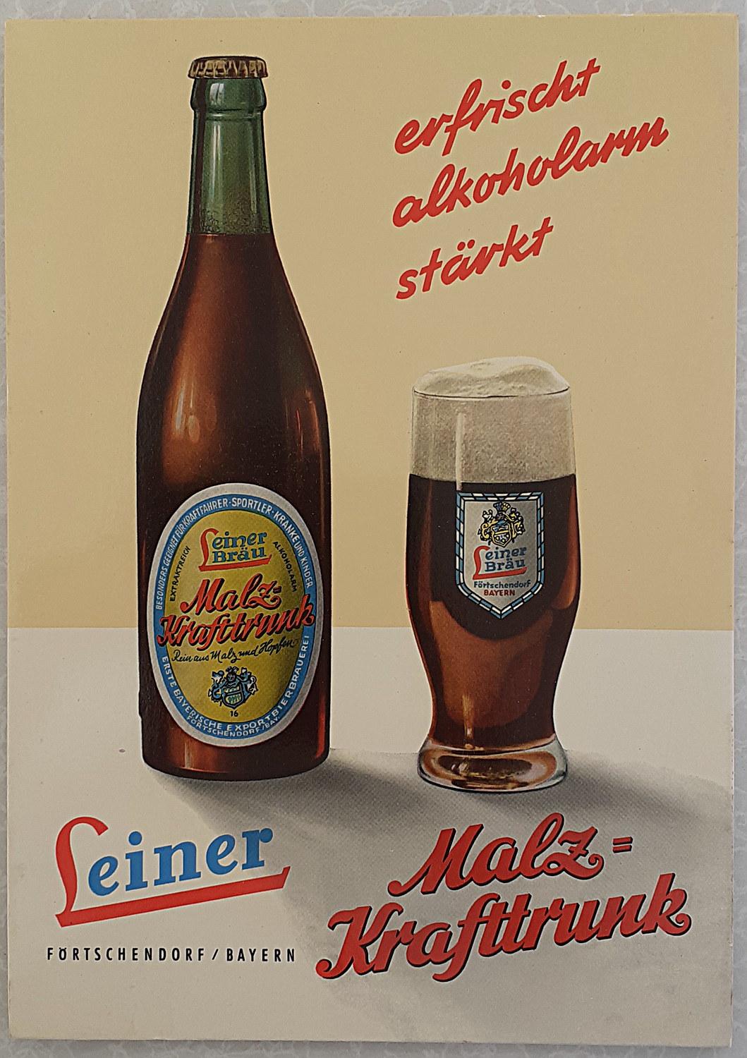 Leiner Malz-Krafttrunk Pappschild - alte Originale