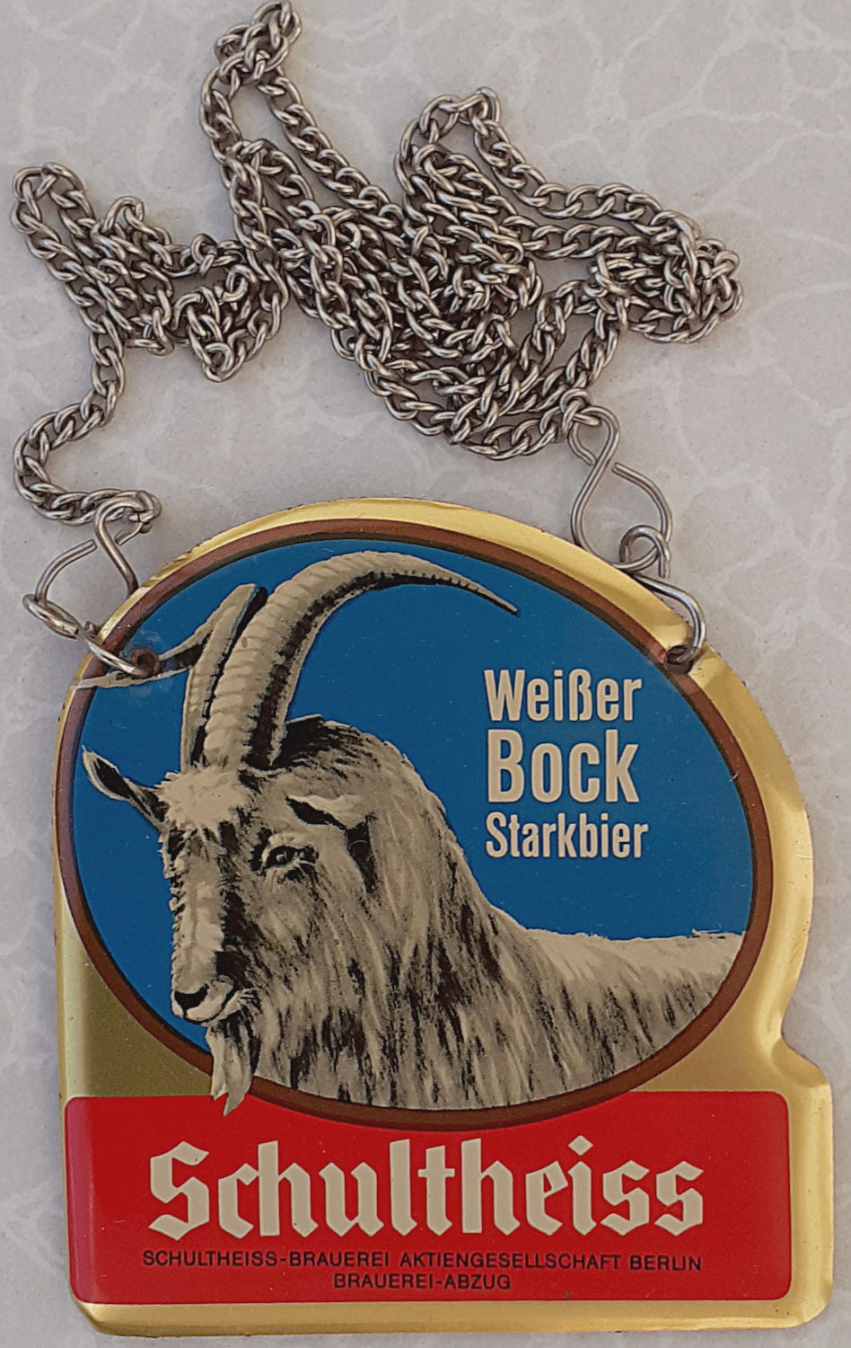 Schultheiss - Weisser Bock Zapfhahnschild - alte Originale