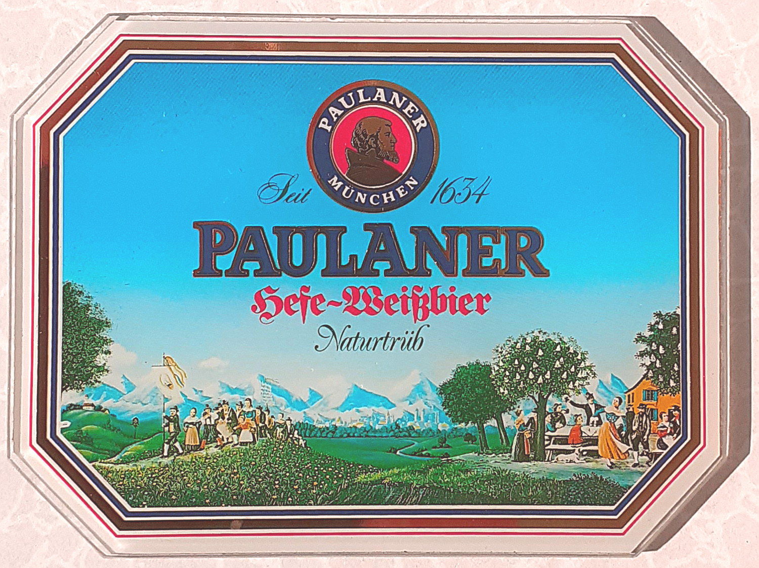 Paulaner Hefe-Wei&szlig;bier Glasschild - alte Originale