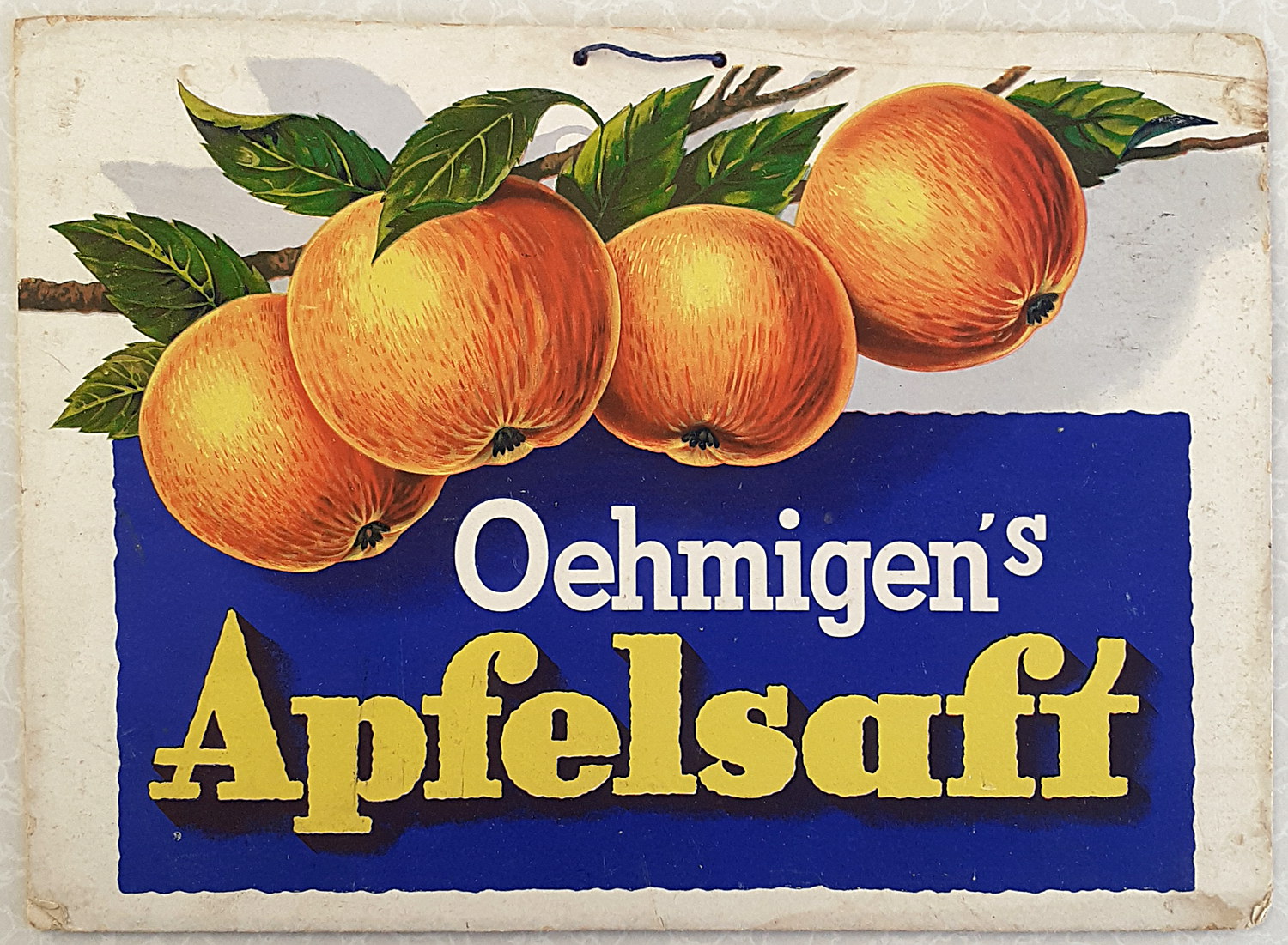 Oehmingens Apfelsaft Pappschild - alte Originale