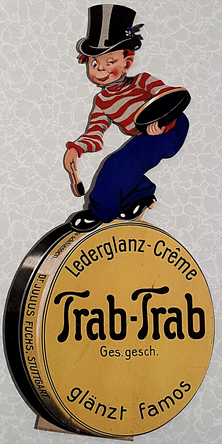 Trab-Trab Lederglanz-Creme Pappschild - alte Originale