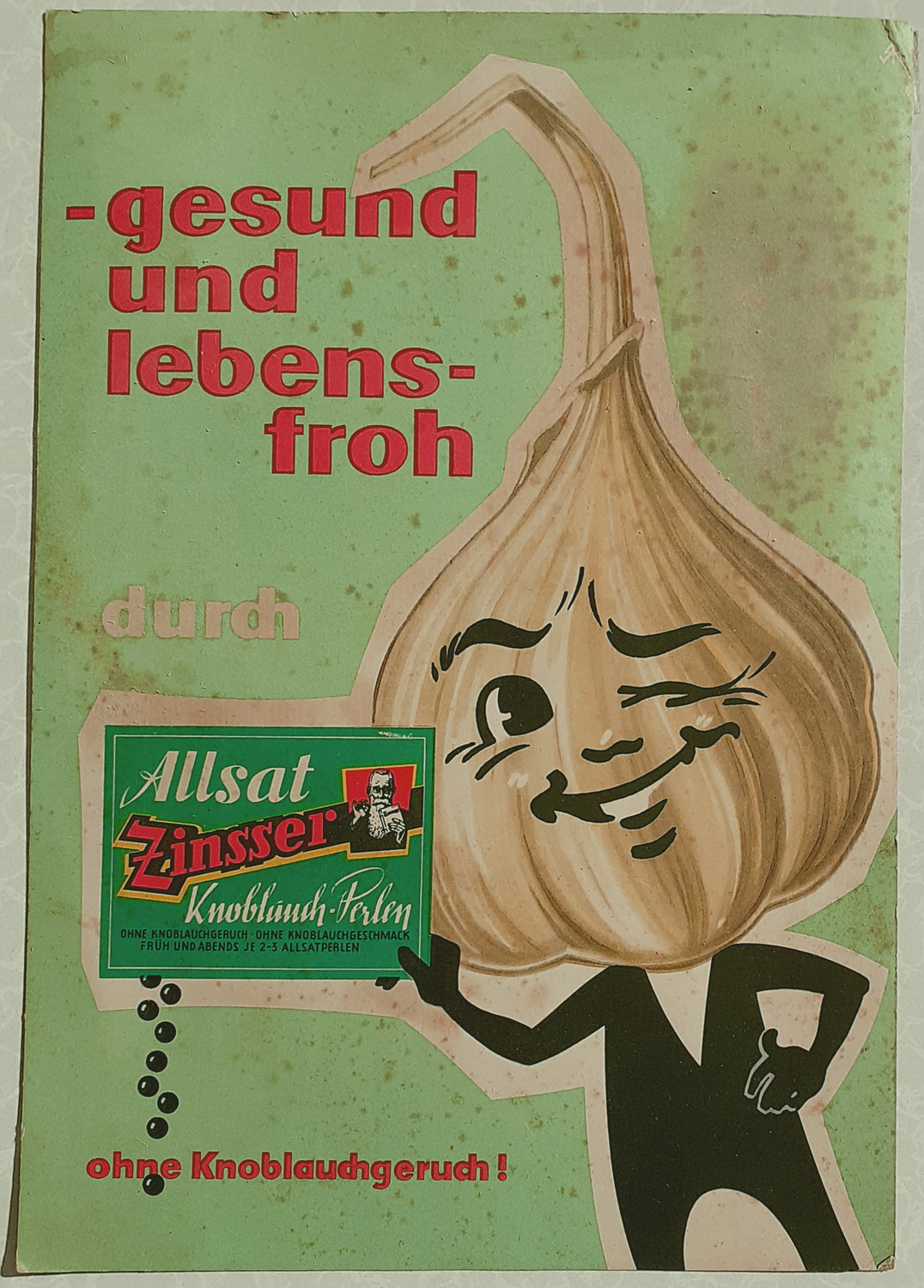 Allsat Zinsser Knoblauch-Perlen Pappschild - alte Originale