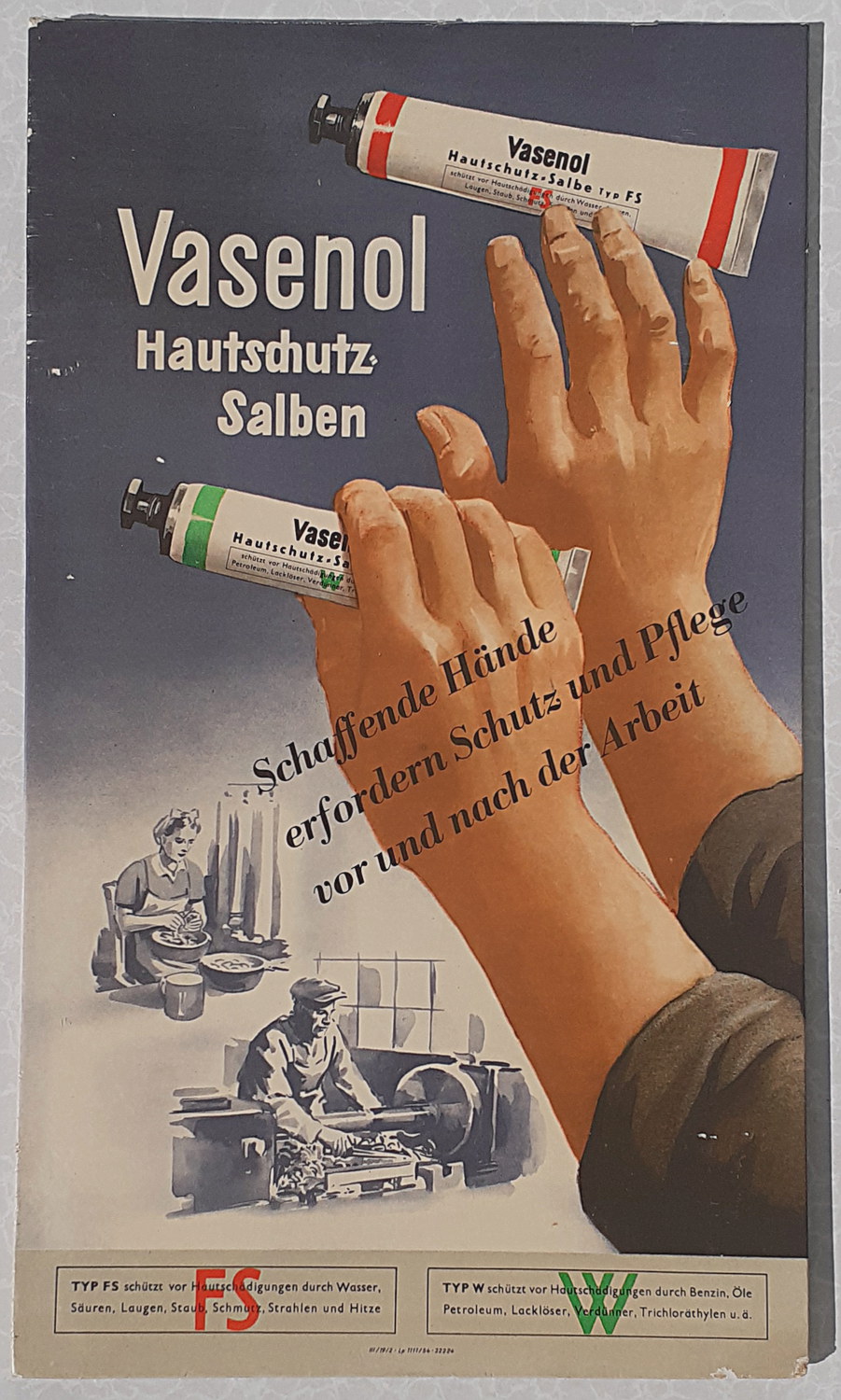 Vasenol - Hautschutz Salben Pappschild - alte Originale
