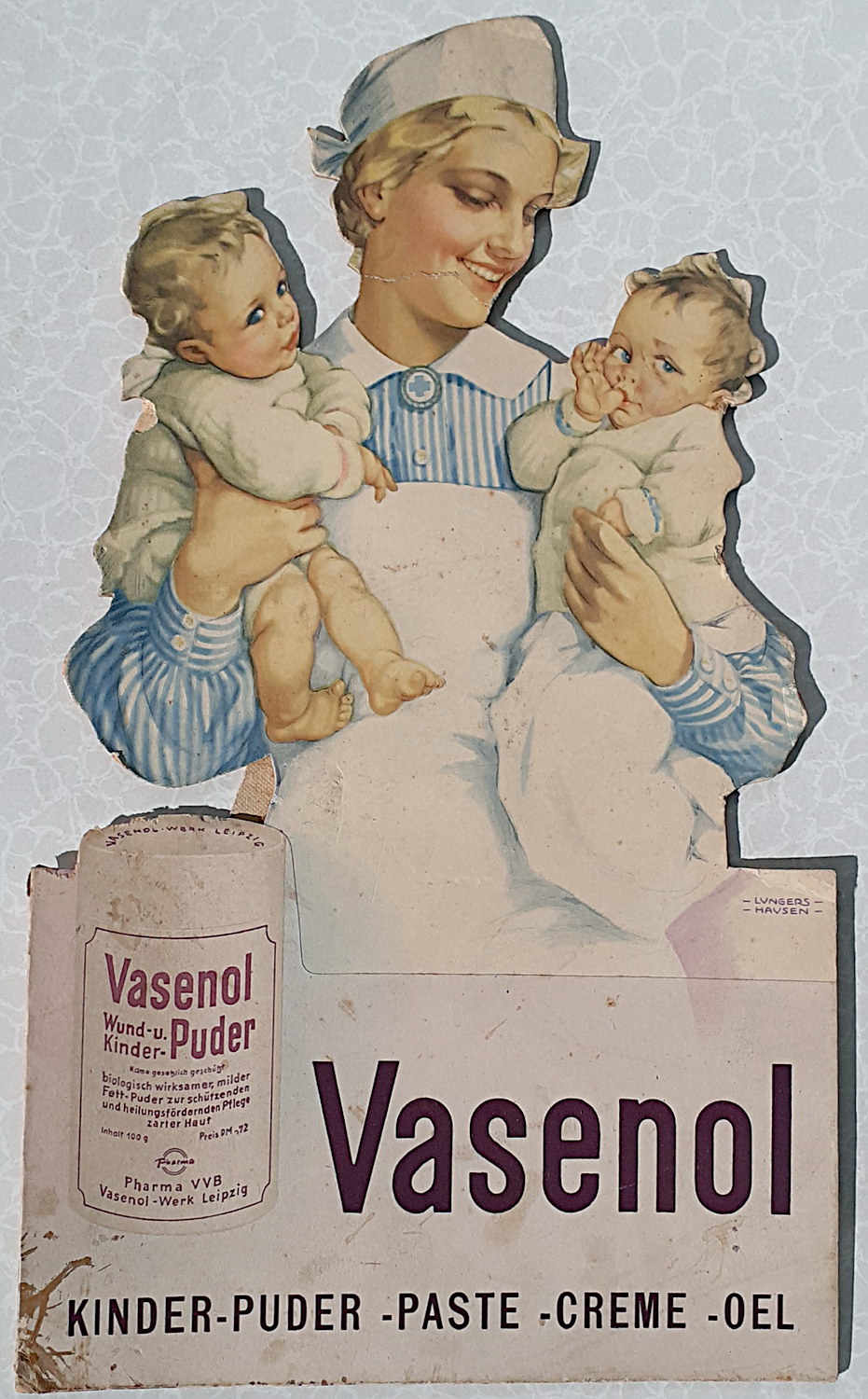 Vasenol - Puder Pappschild - alte Originale