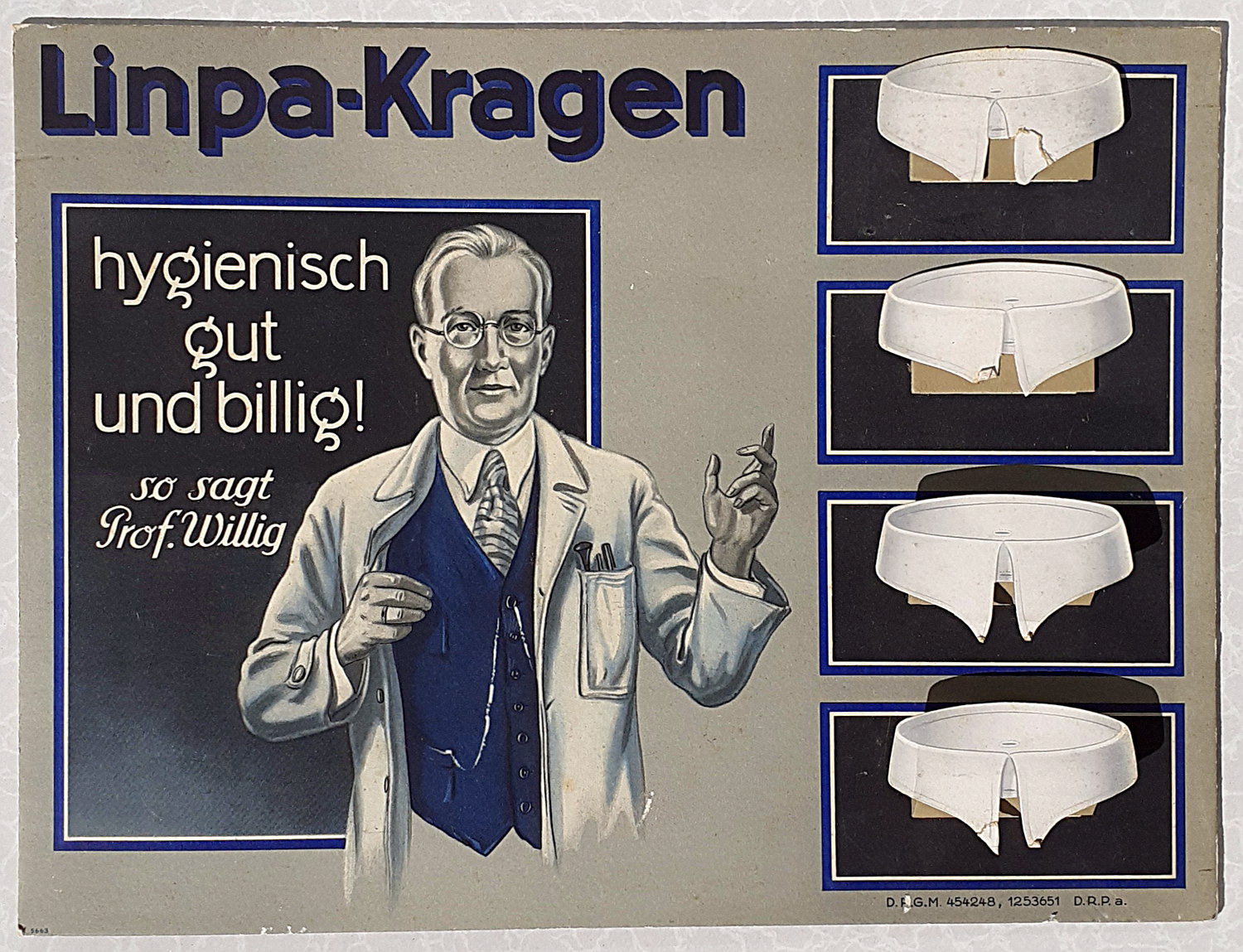 Linpa-Kragen Pappschild - alte Originale