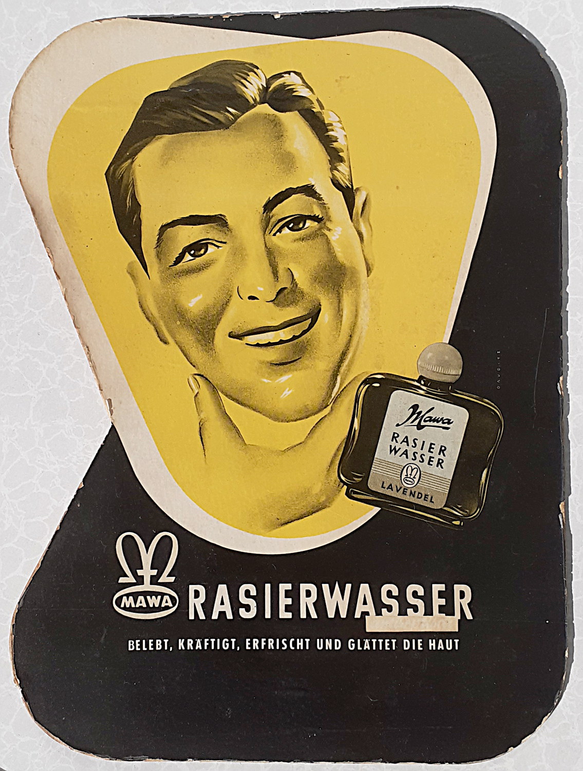 Mawa Rasierwasser Pappschild - alte Originale